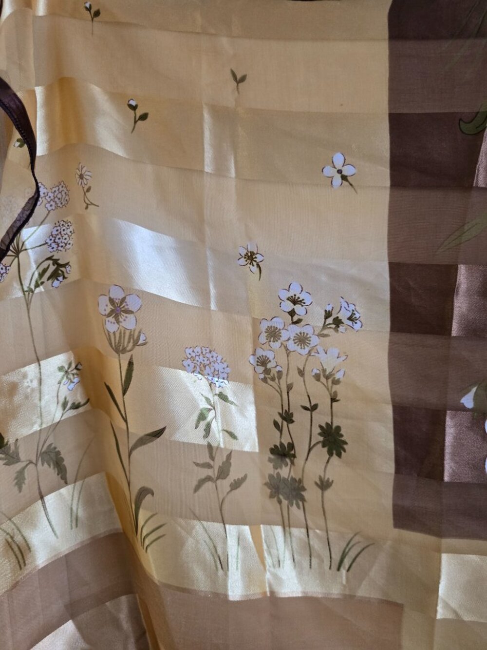 Beautiful Gold-Ivory-Green-Brown 39"x40" Floral Scarf - Picture 8 of 11